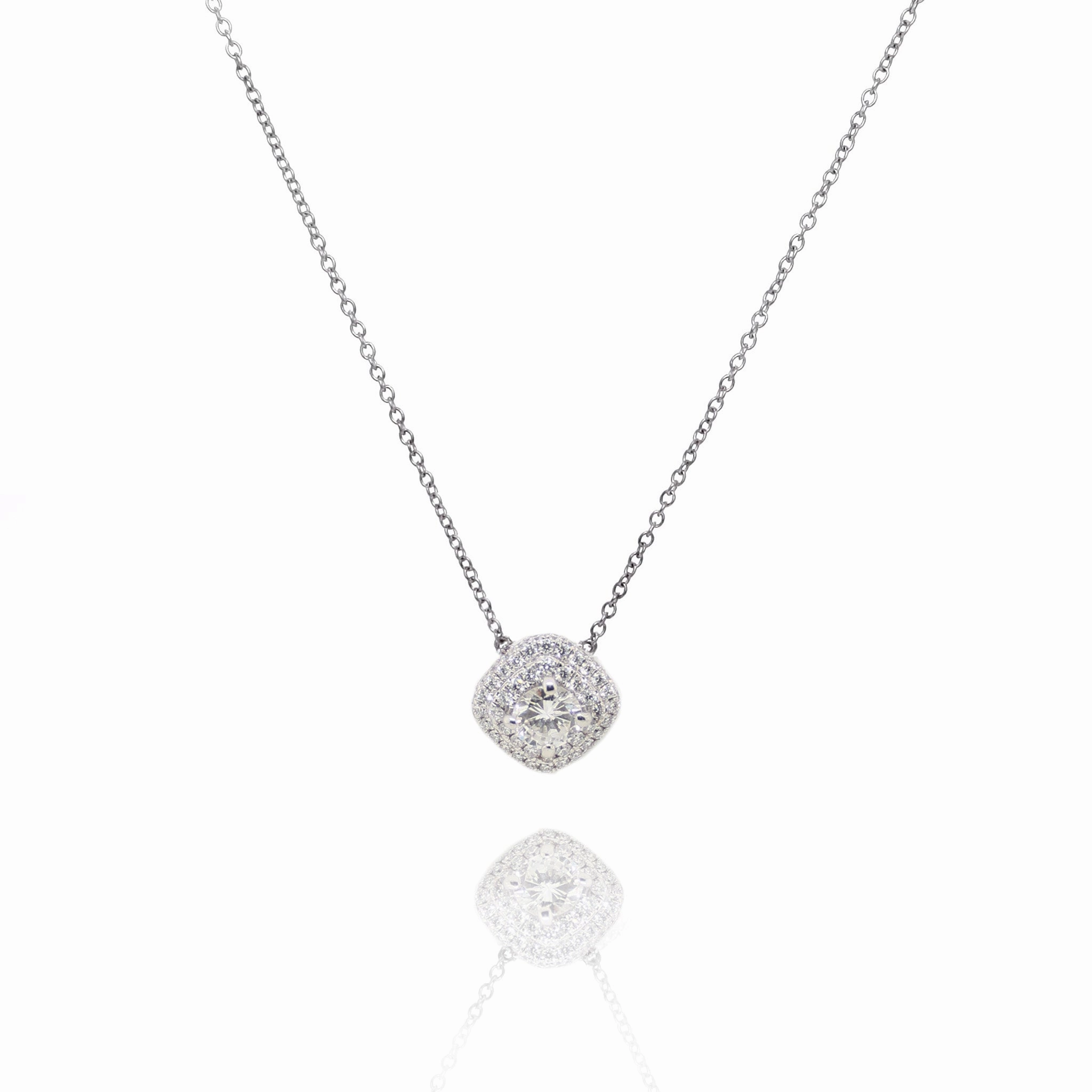 Estate 18k White Gold 16-18" Diamond Double Halo Pendant Necklace