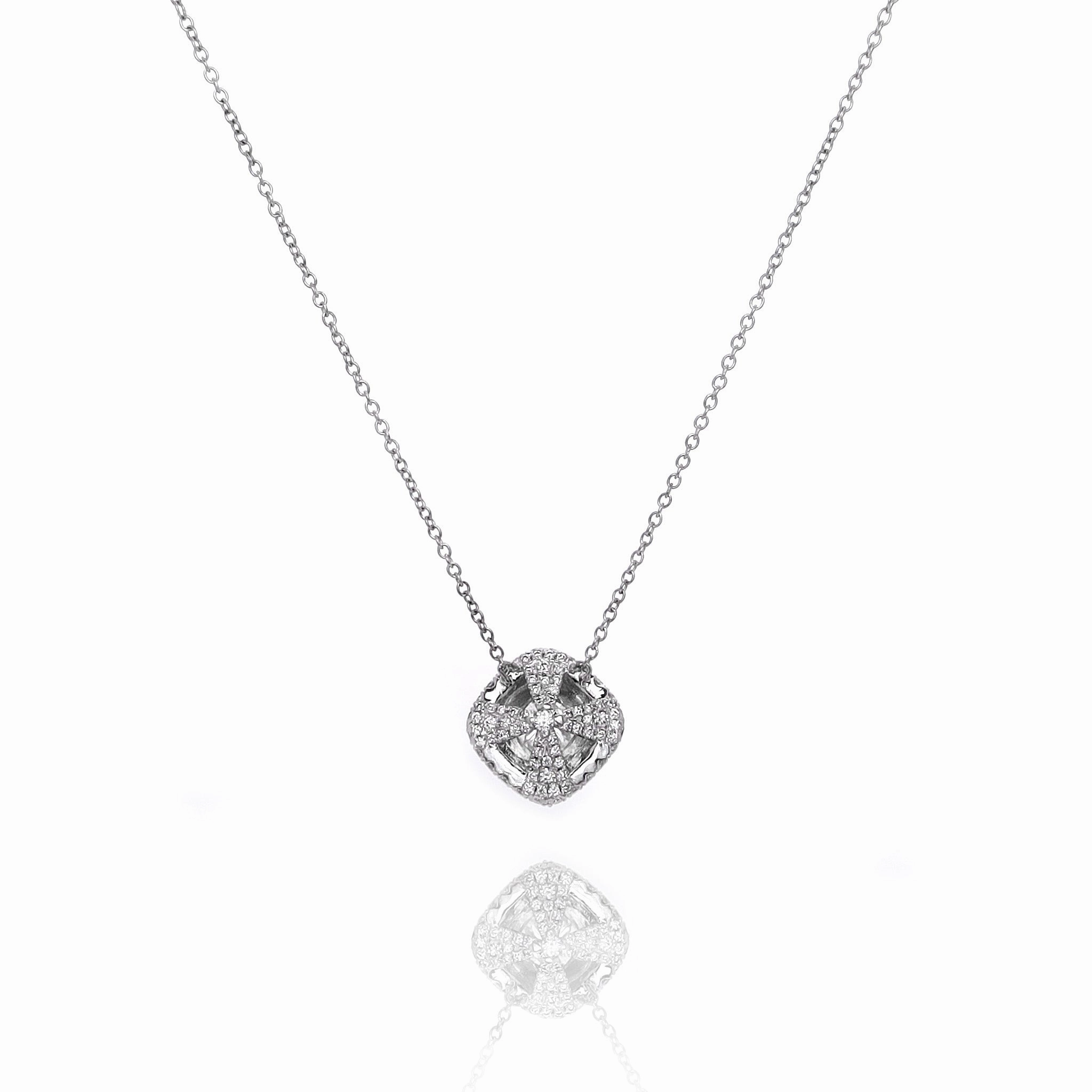 Estate 18k White Gold 16-18" Diamond Double Halo Pendant Necklace