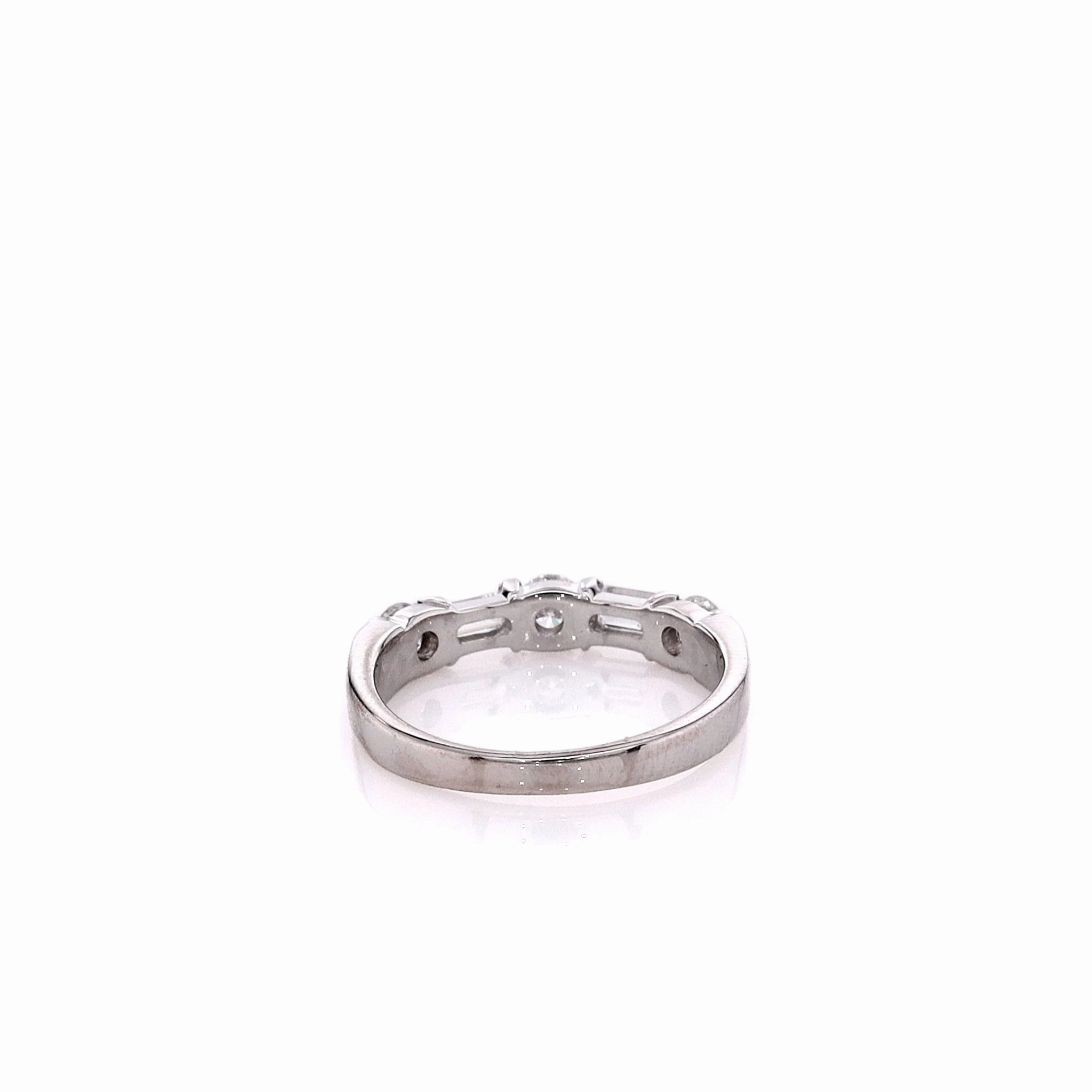 Estate 18k White Gold and Diamond Alternating Bar Set Wedding Band