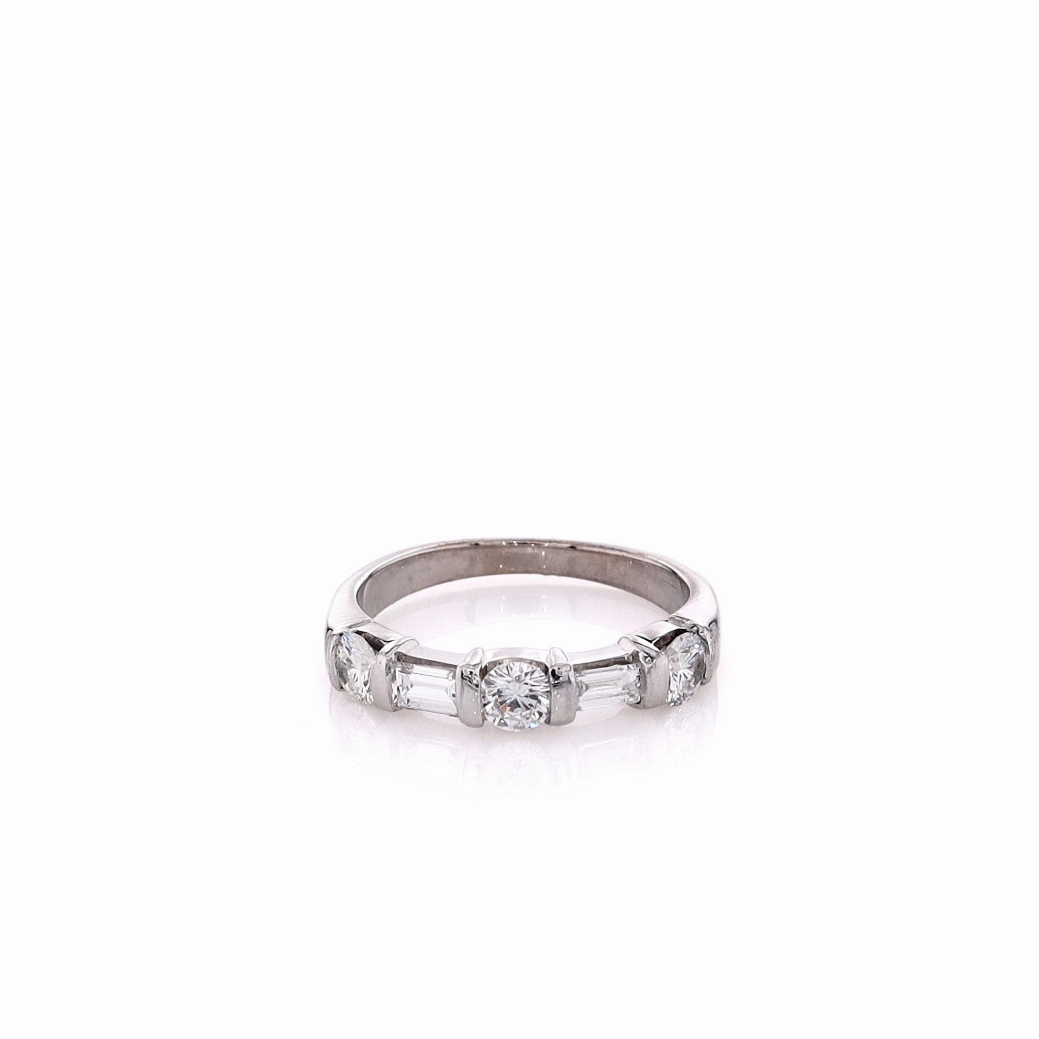 Estate 18k White Gold and Diamond Alternating Bar Set Wedding Band