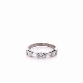 Estate 18k White Gold and Diamond Alternating Bar Set Wedding Band