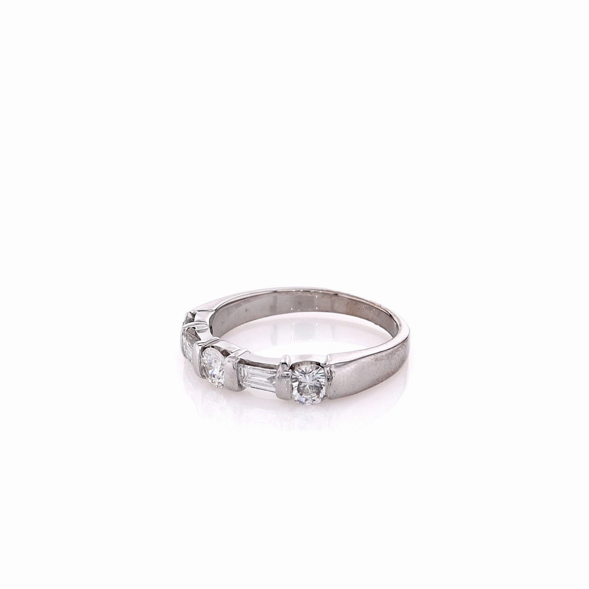 Estate 18k White Gold and Diamond Alternating Bar Set Wedding Band