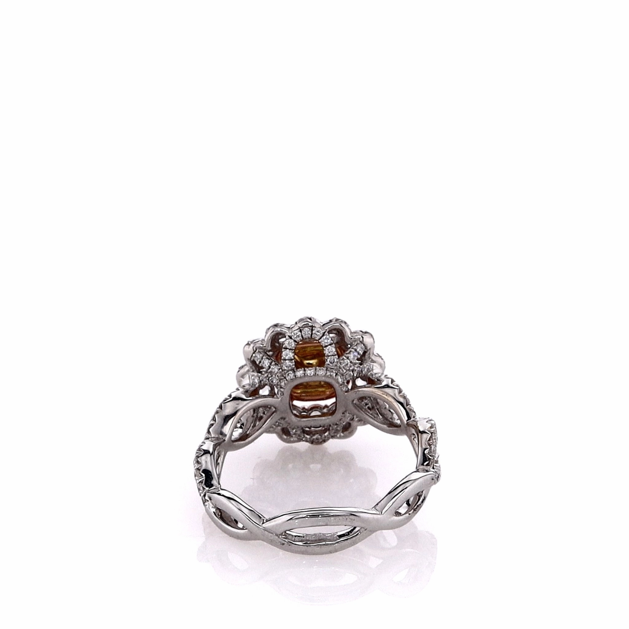 Estate 18k White Gold Brown and Pink Diamond Triple Halo Twist Shank Ring