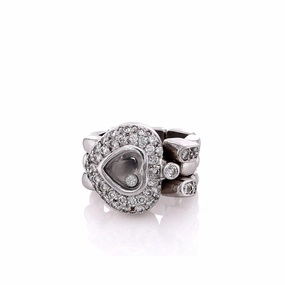 Estate 18k White Gold Diamond Heart Shaped Center Floating Bezel Flexible Link Ring
