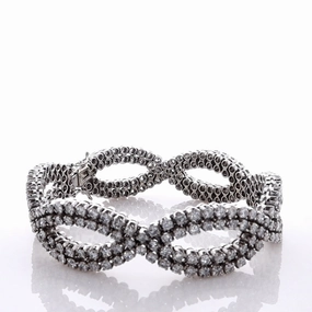 Estate 18k White Gold Diamond Wave Design 7.25" Bracelet