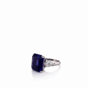 Estate 18k White Gold Emerald Cut Tanzanite and Diamond Ring