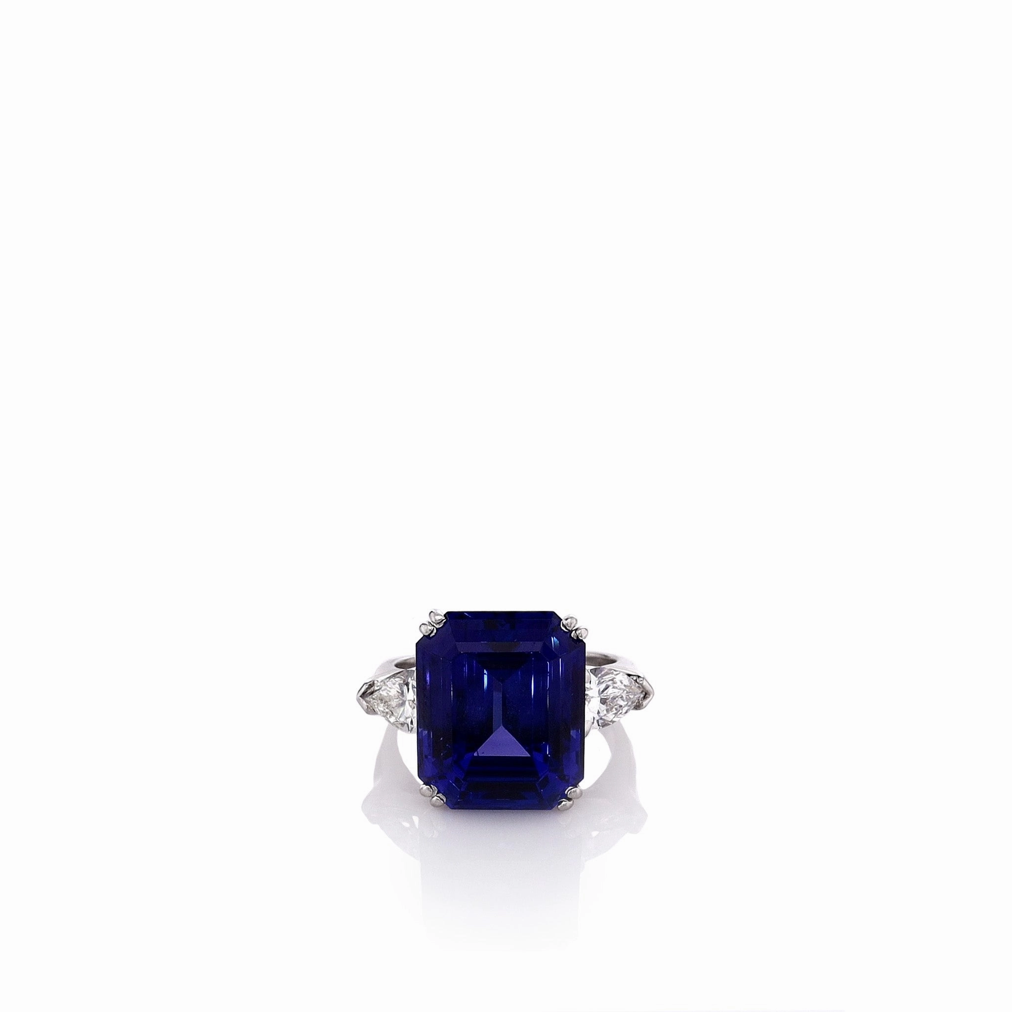 Estate 18k White Gold Emerald Cut Tanzanite and Diamond Ring