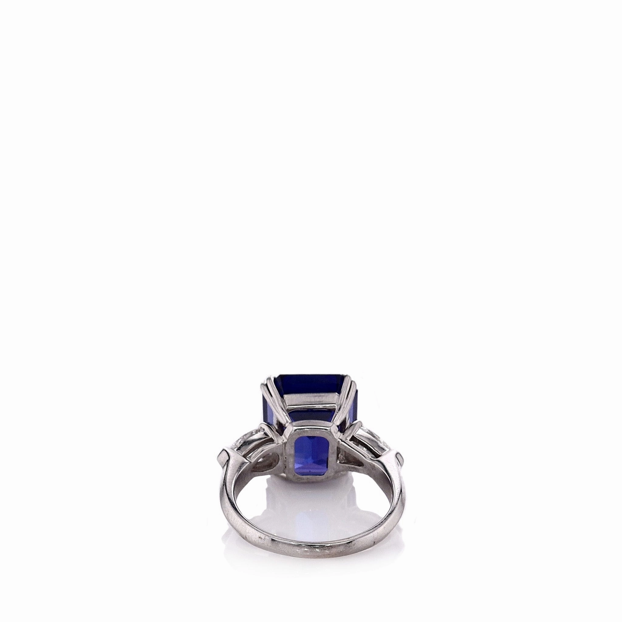 Estate 18k White Gold Emerald Cut Tanzanite and Diamond Ring