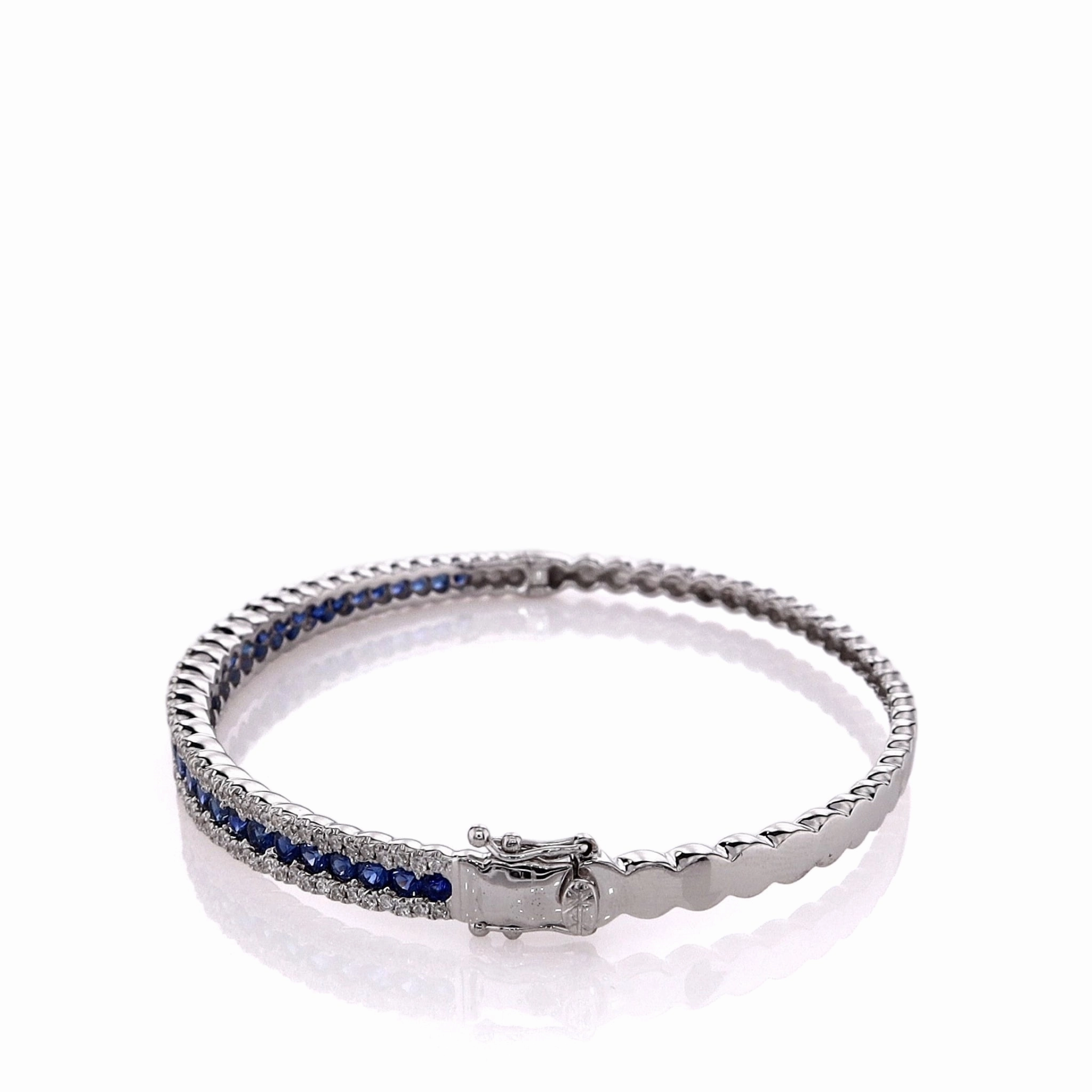 Estate 18k White Gold Graduated Sapphire and Diamond Bangle Bracelet