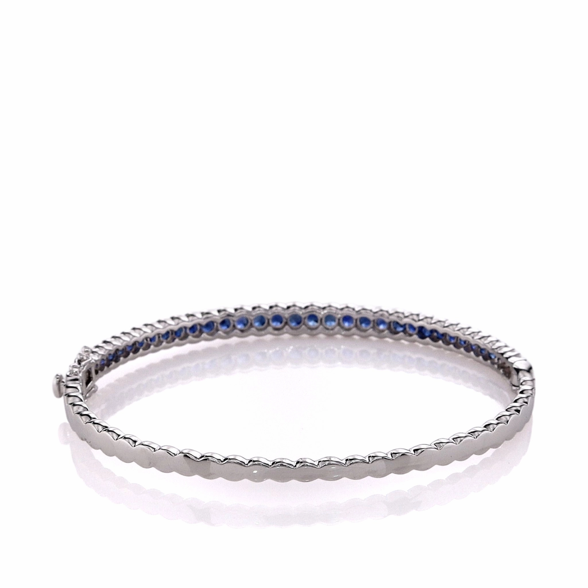Estate 18k White Gold Graduated Sapphire and Diamond Bangle Bracelet