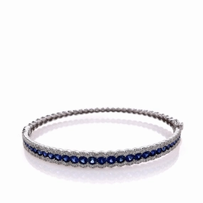 Estate 18k White Gold Graduated Sapphire and Diamond Bangle Bracelet