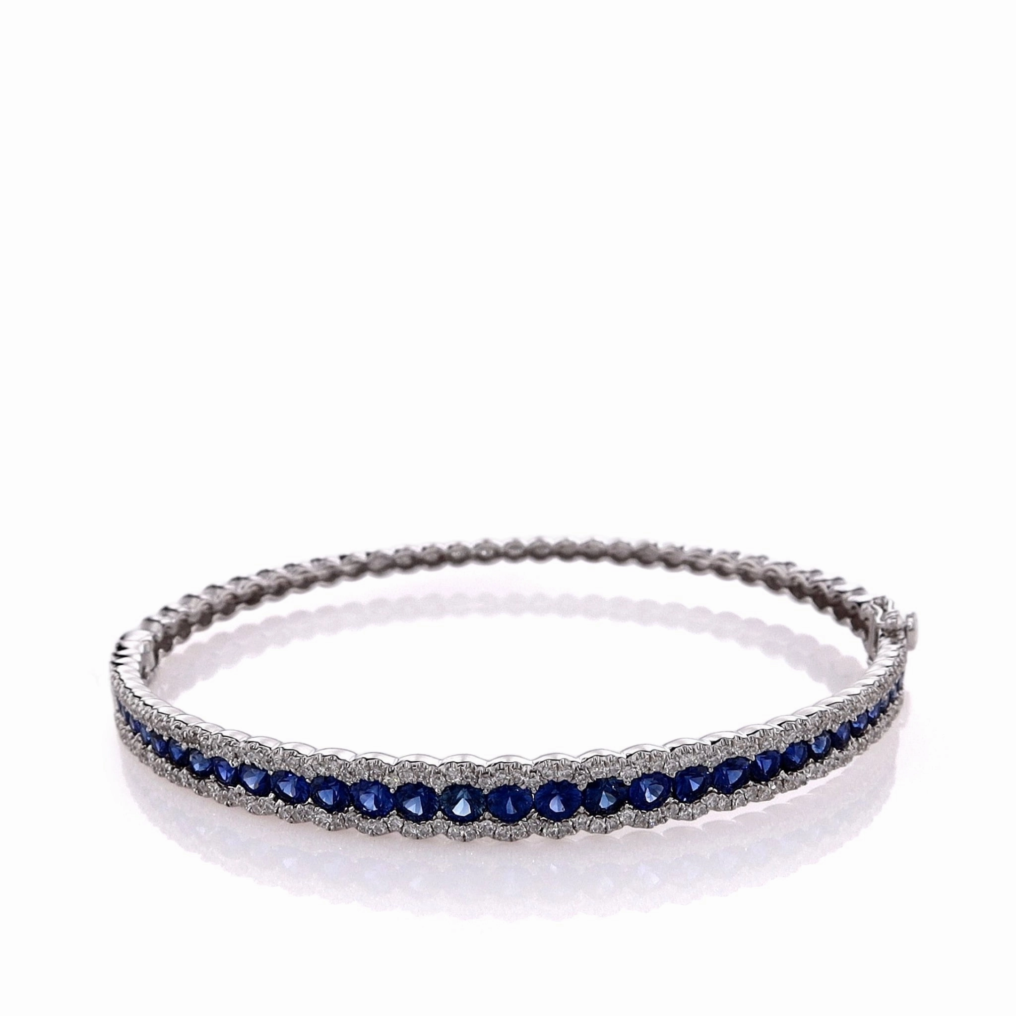 Estate 18k White Gold Graduated Sapphire and Diamond Bangle Bracelet