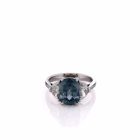 Estate 18k White Gold Montana Blue Sapphire and Half Moon Diamond Ring