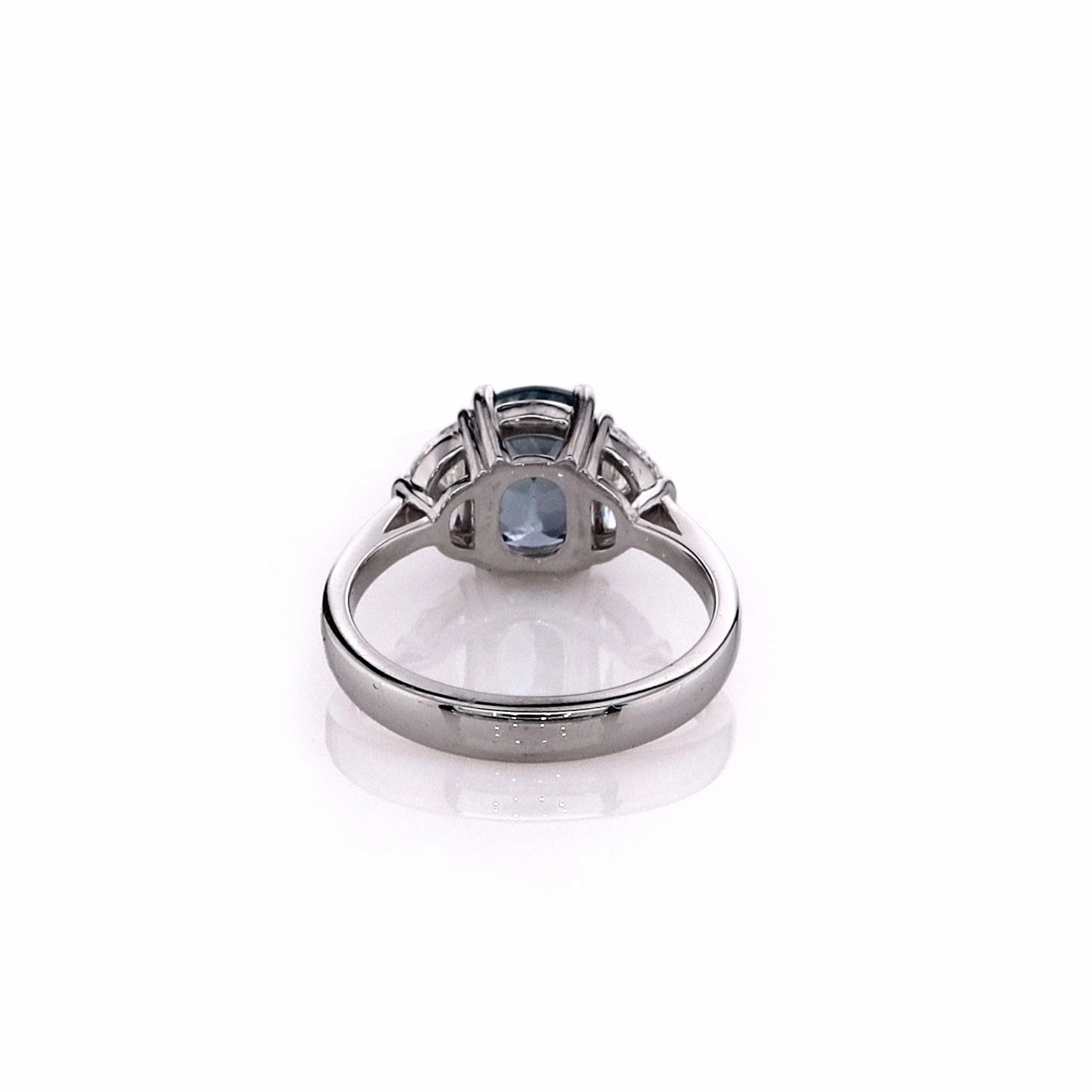 Estate 18k White Gold Montana Blue Sapphire and Half Moon Diamond Ring