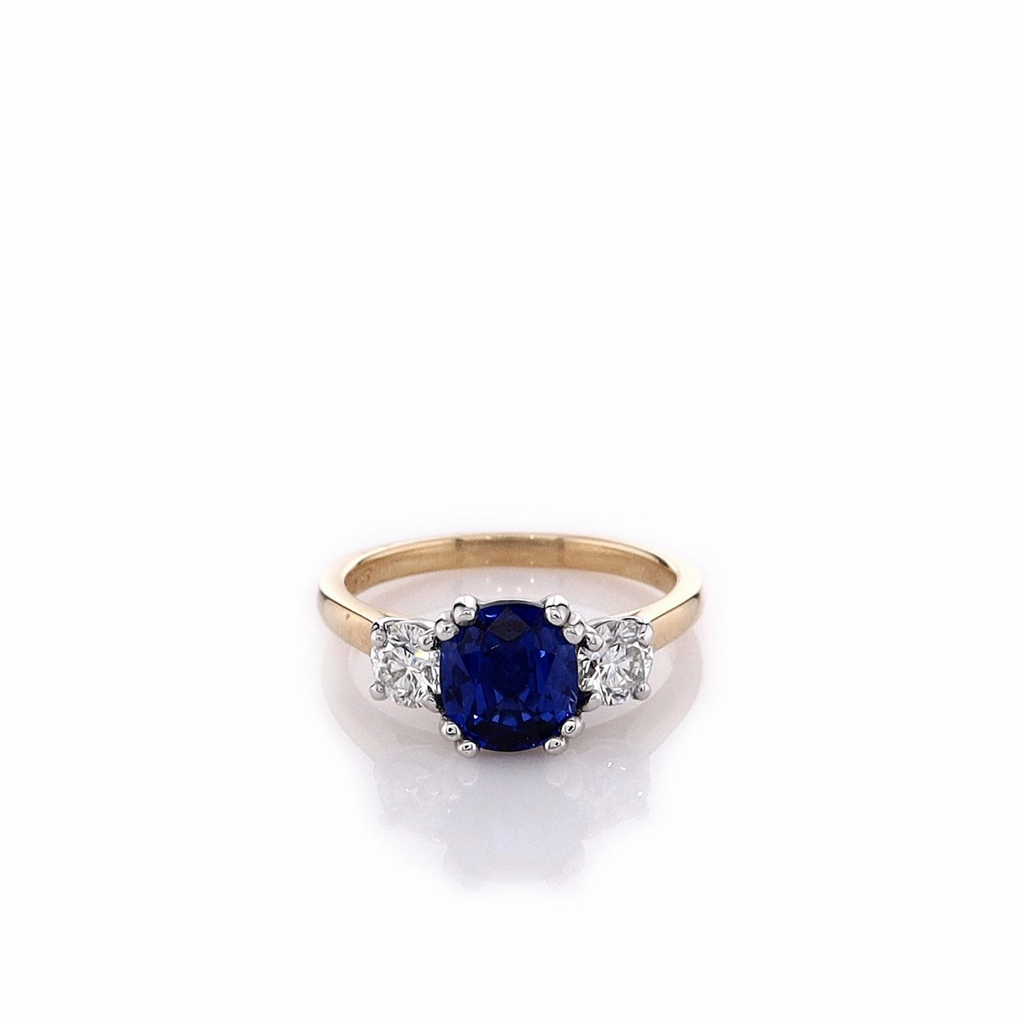Estate 18k Yellow Gold 3 Stone Sapphire and Diamond Ring