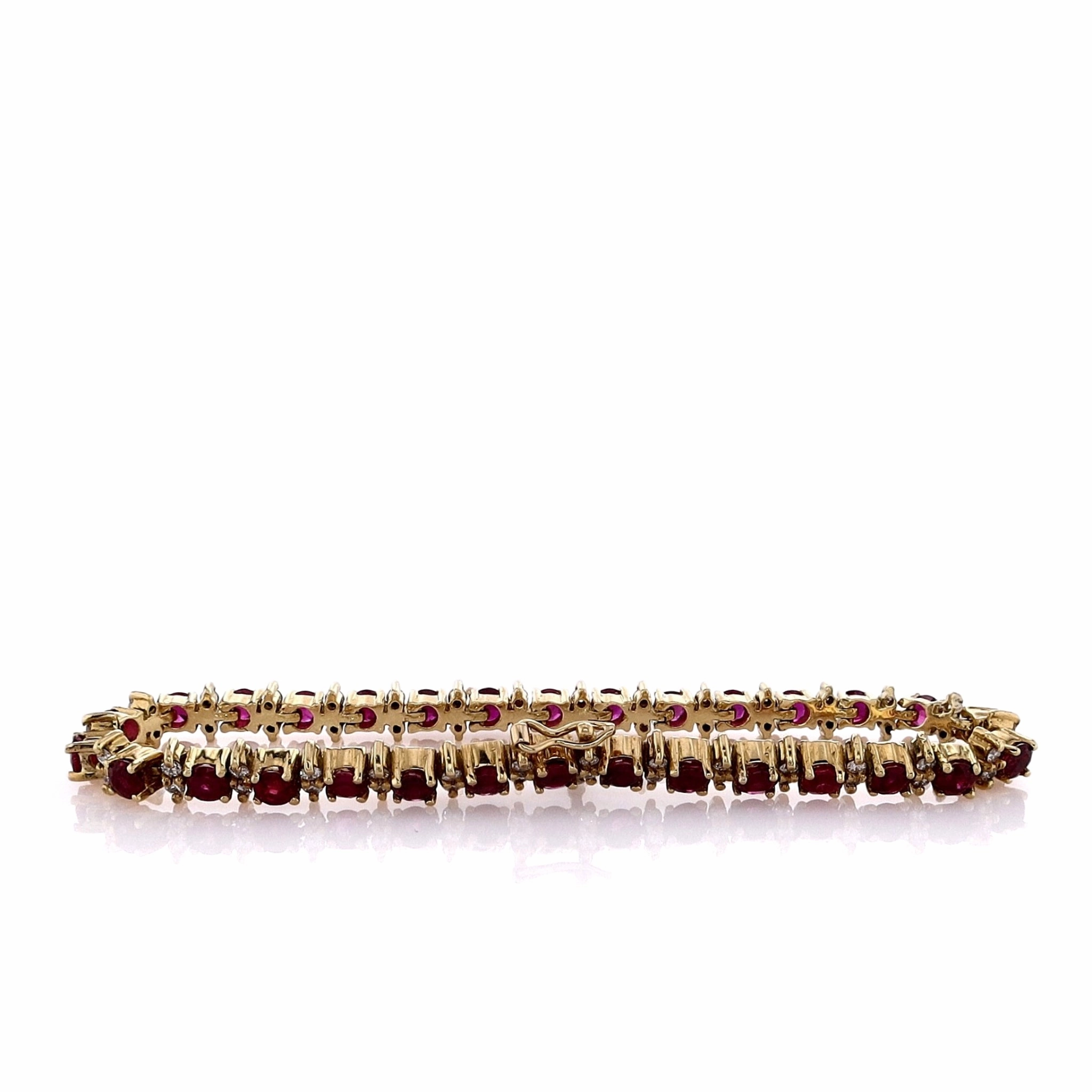 Estate 18k Yellow Gold 6.5" Alternating Ruby and Diamond Bracelet