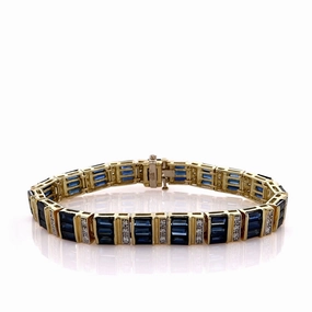 Estate 18K Yellow Gold 6.75" Sapphire and Diamond Bracelet