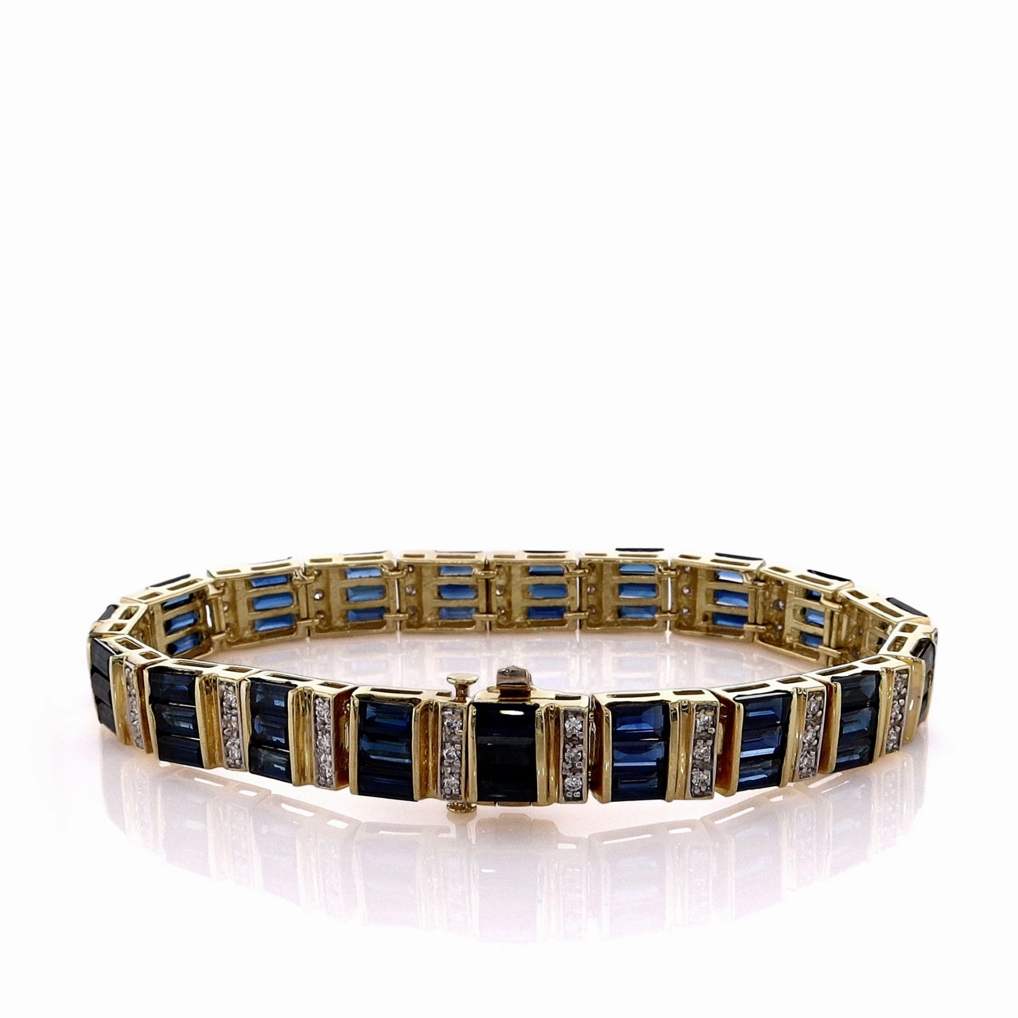 Estate 18K Yellow Gold 6.75" Sapphire and Diamond Bracelet