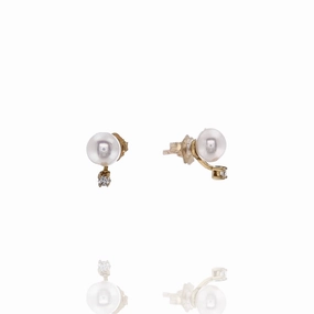 Estate 18k Yellow Gold Akoya Pearl and Diamond Stud Earrings