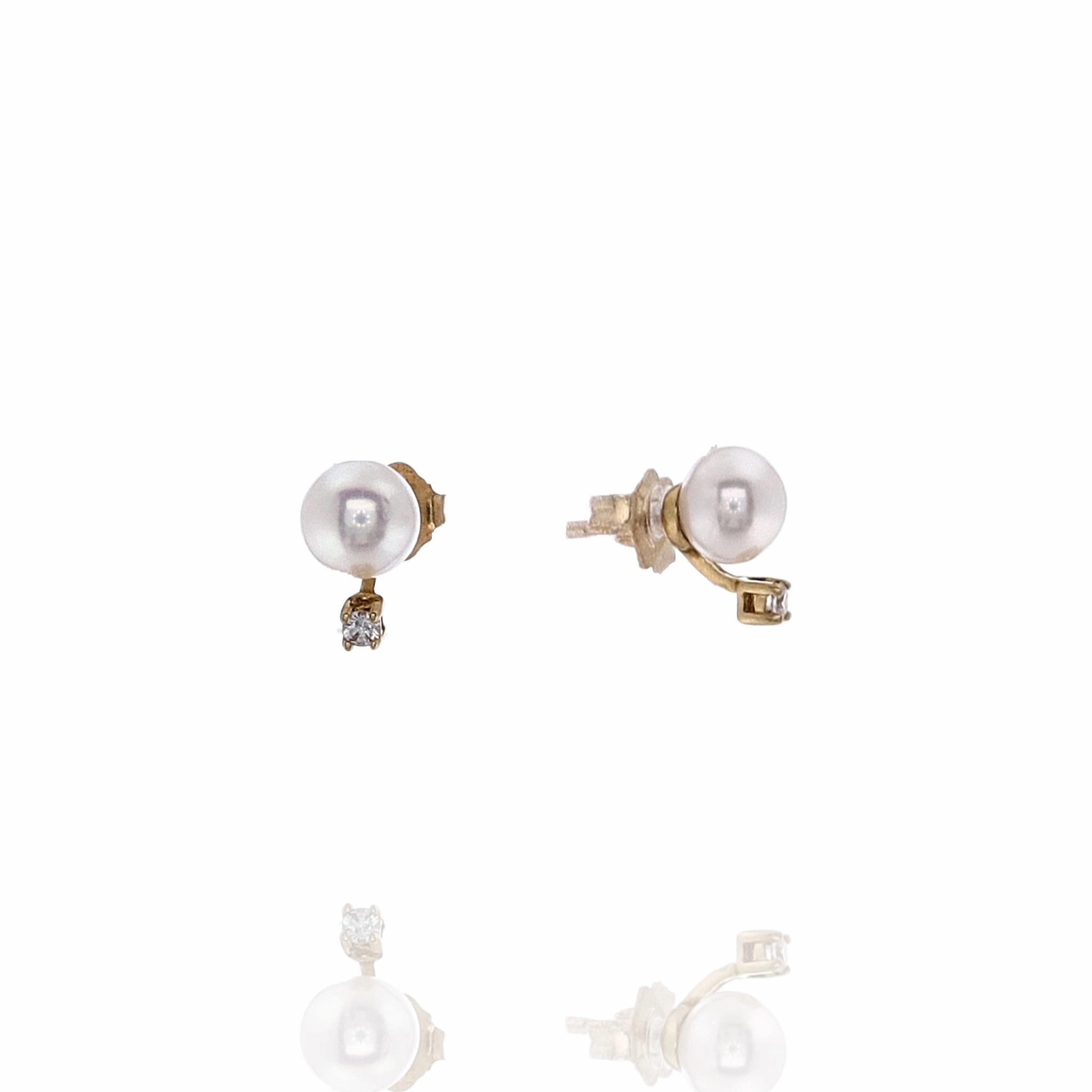 Estate 18k Yellow Gold Akoya Pearl and Diamond Stud Earrings