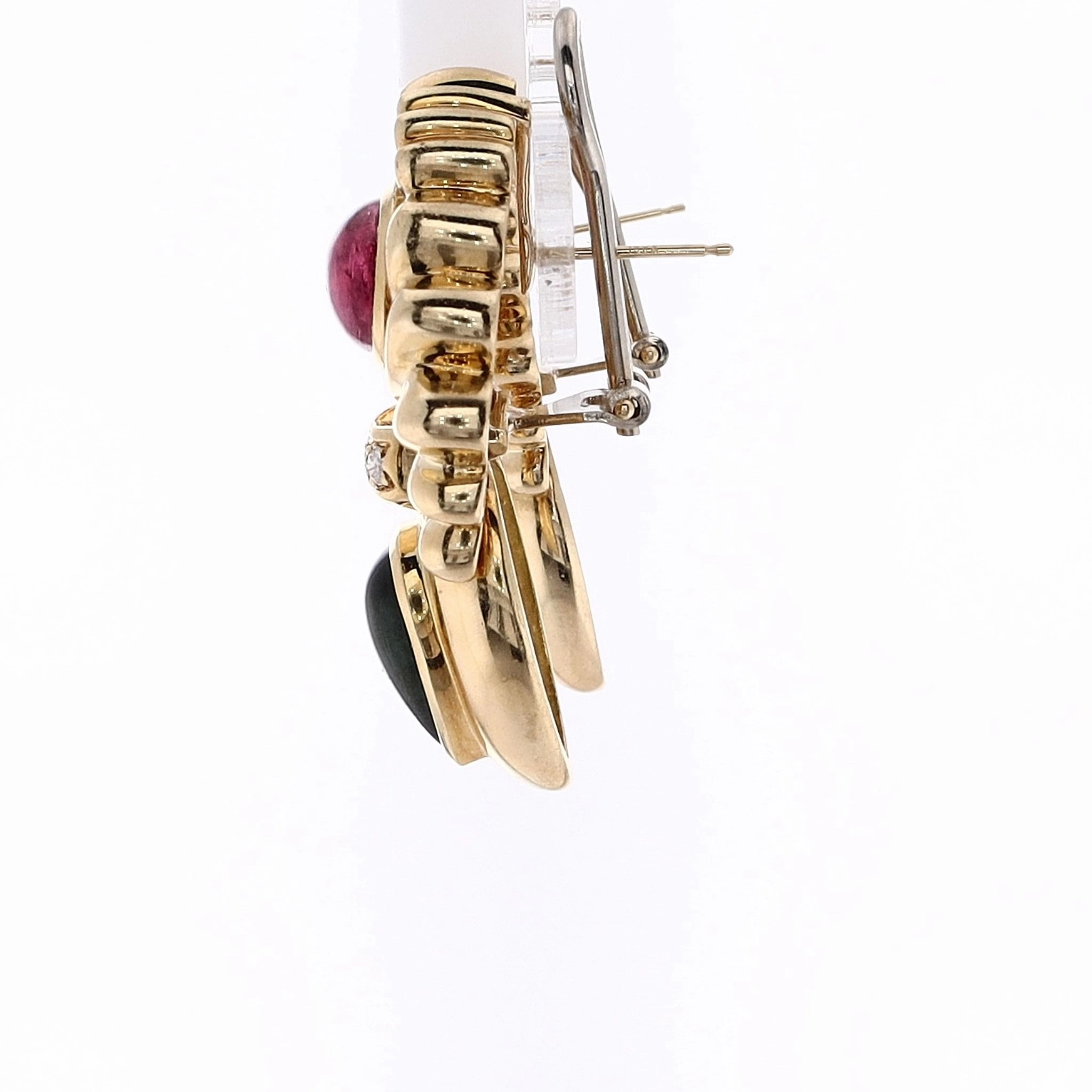 Estate 18k Yellow Gold Cabochon Tourmaline and Diamond Stud Earrings