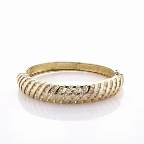 Estate 18K Yellow Gold Channel Set Diamond Hinged Bangle Bracelet