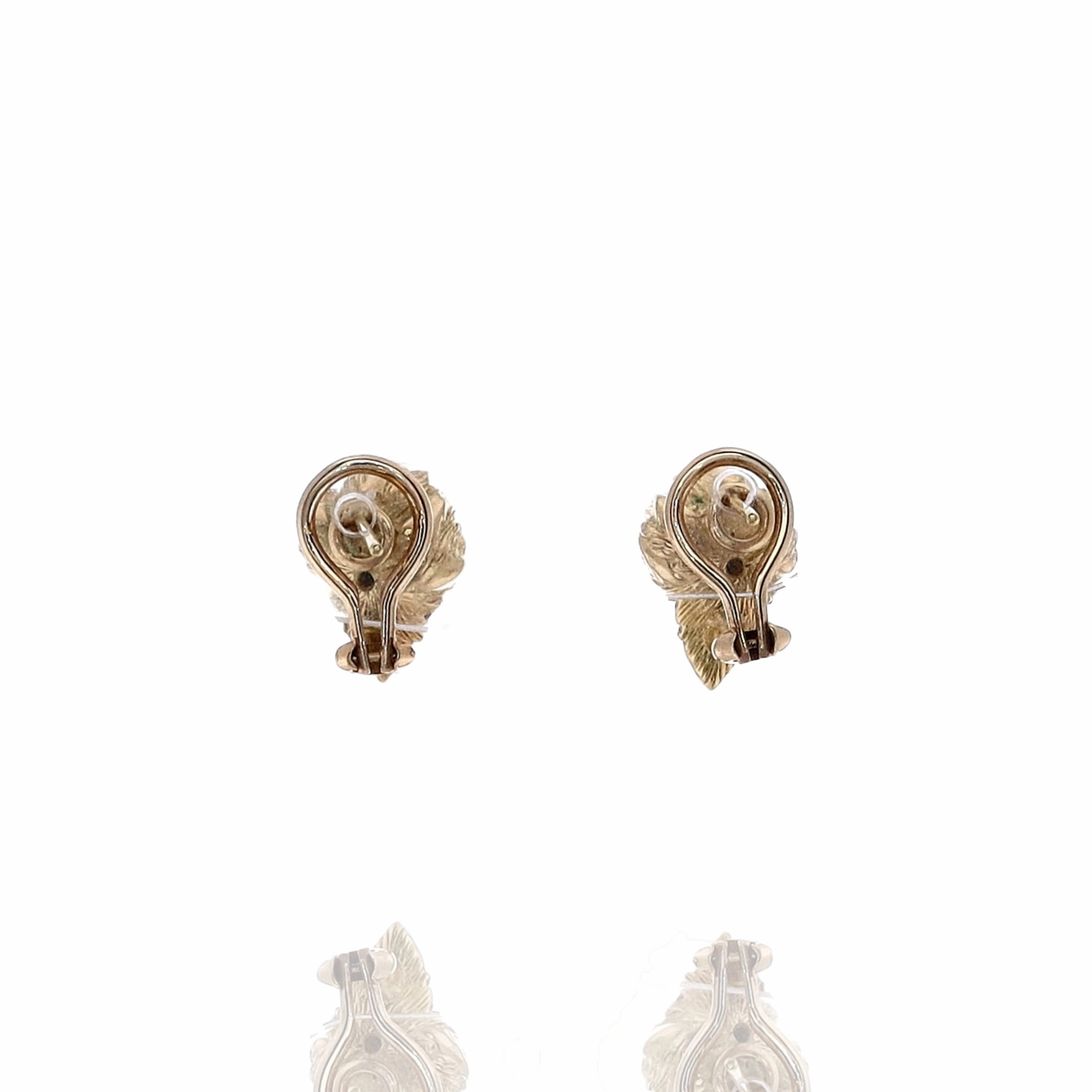 Estate 18k Yellow Gold Diamond Blue Enamel Flower Pod Pierced/Clip-On Earrings