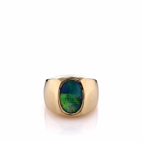 Estate 18k Yellow Gold Gents Bezel Set Opal Tapered Shank Ring