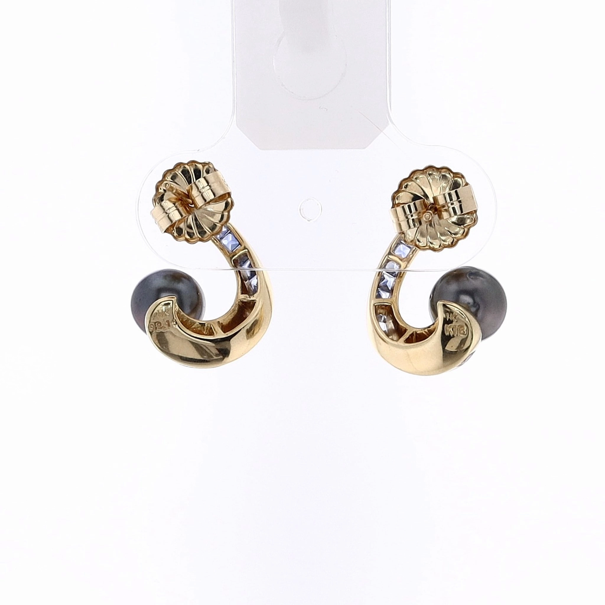 Estate 18k Yellow Gold Ombre Design Tahitian Pearl and Sapphire Earrings