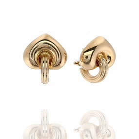 Estate 18k Yellow Gold Ribbed Spade Design Pierced/Clip-On Earrings