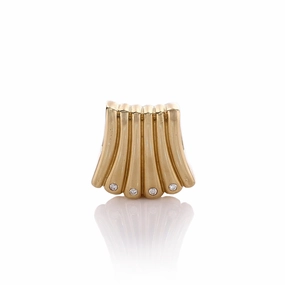 Estate 18k Yellow Gold Scalloped Shell Design Diamond Slide Pendant