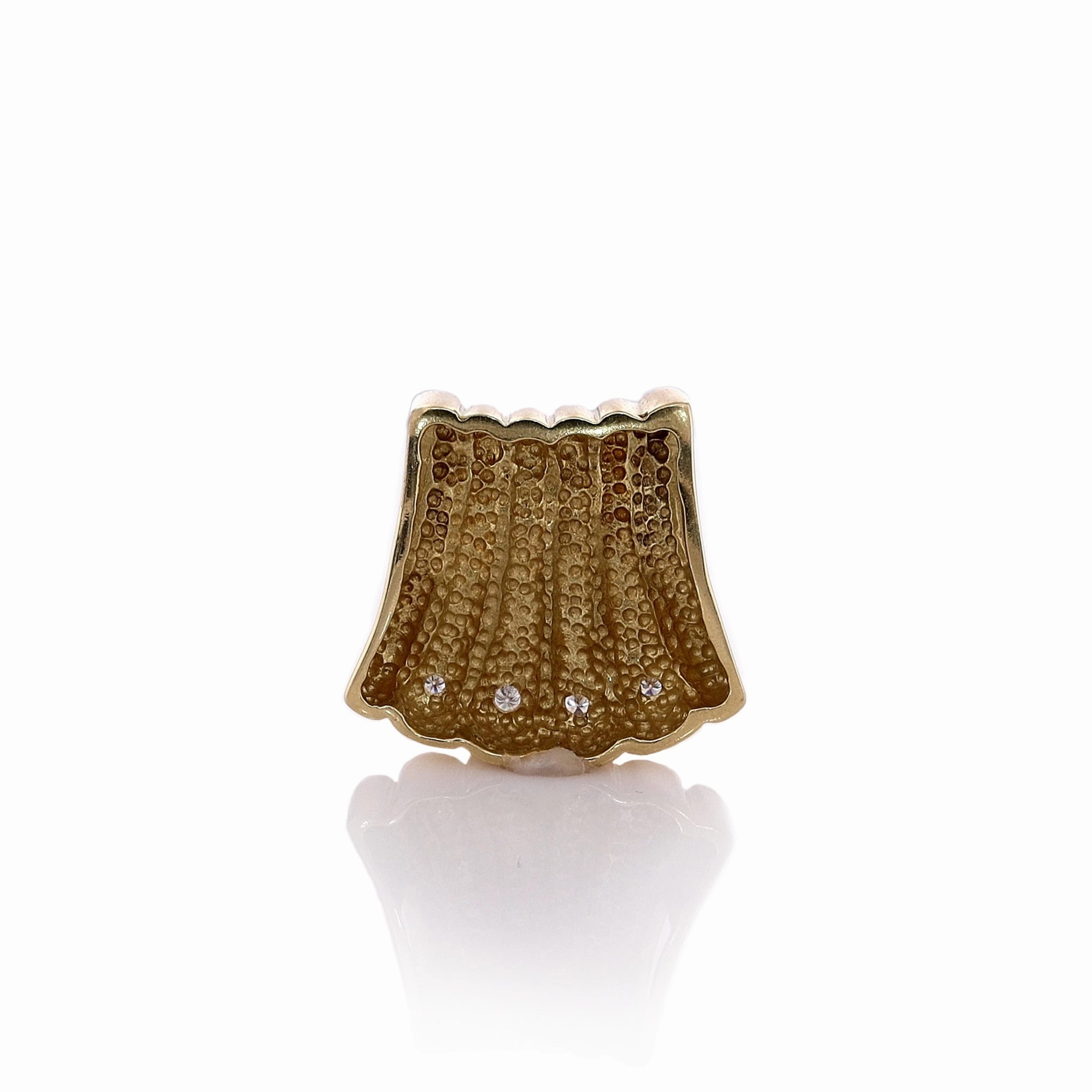 Estate 18k Yellow Gold Scalloped Shell Design Diamond Slide Pendant