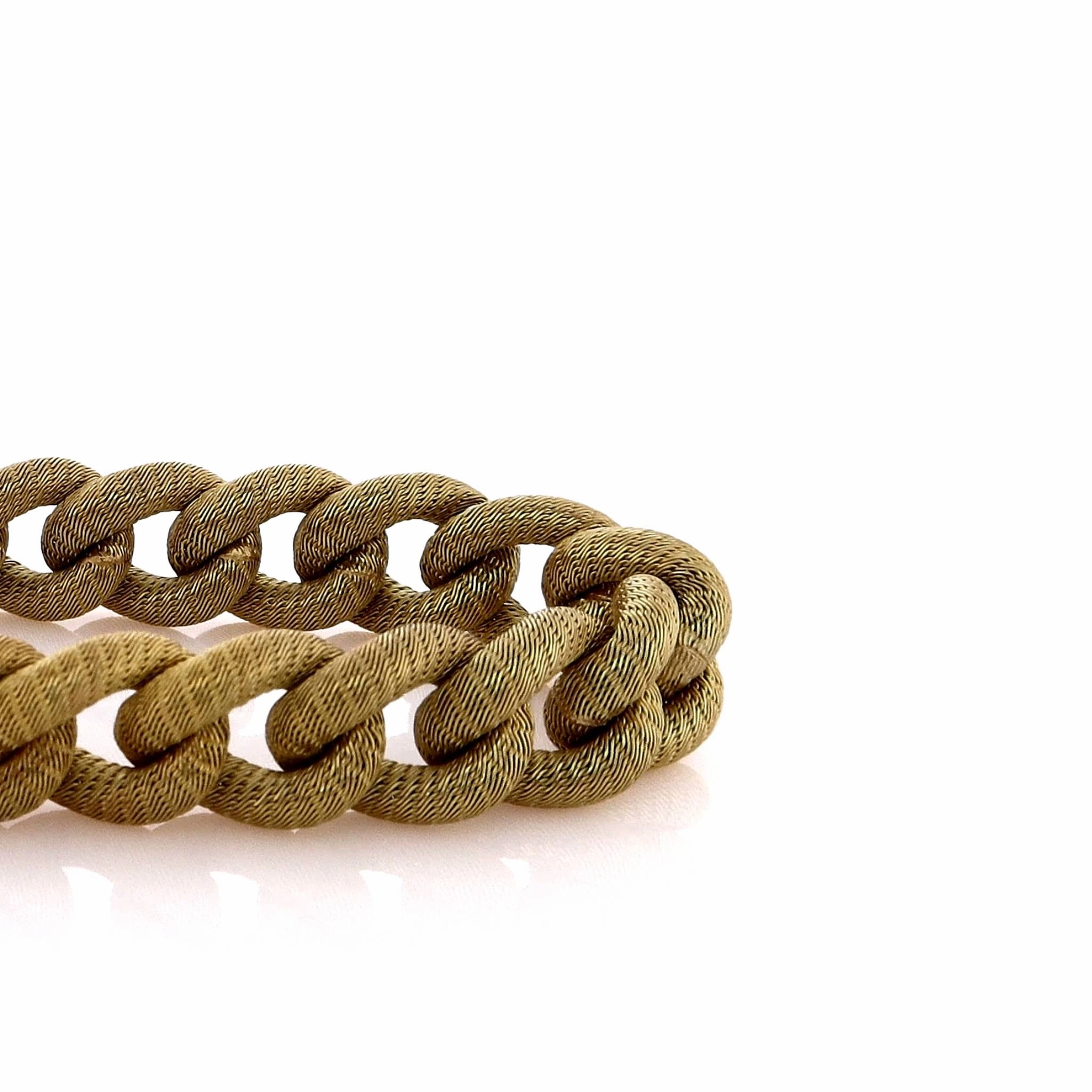 Estate 18k Yellow Gold Textured Brushed Curb Link Bracelet