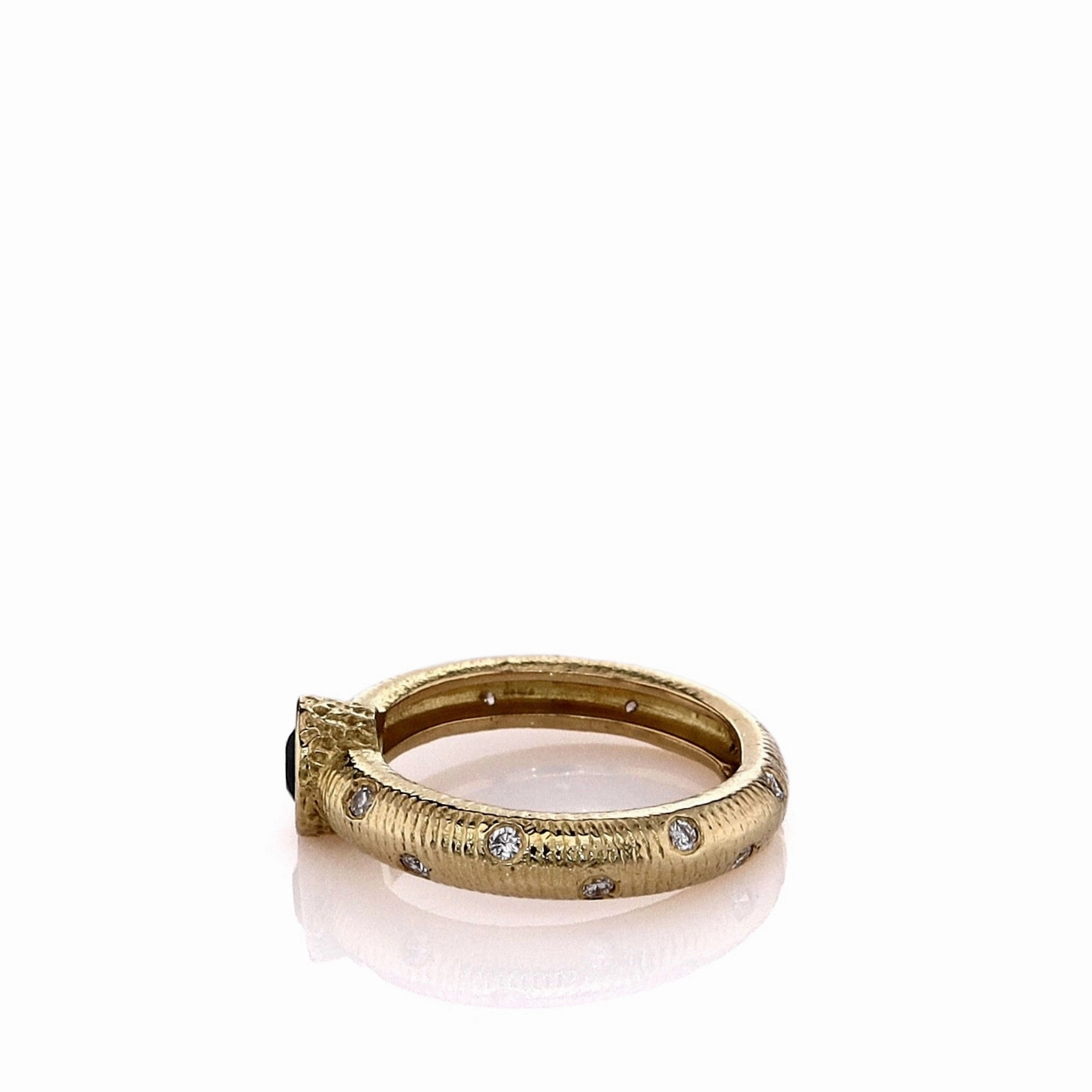 Estate 18k Yellow Gold Textured Shank Sapphire and Scattered Diamond Ring