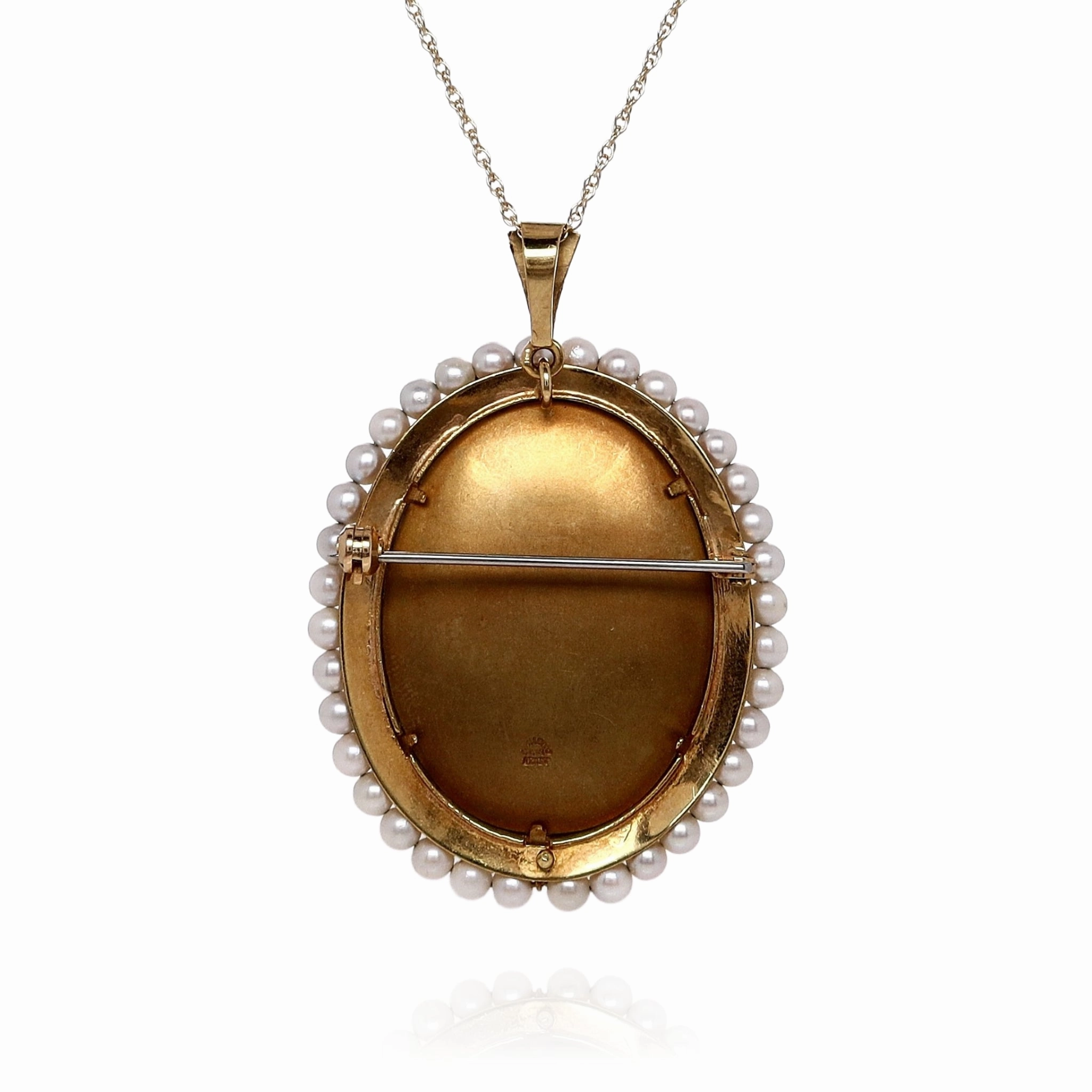 Estate 18k Yellow Gold Vintage Oval Miniature Painting Pearl Pin & Pendant *No Chain*