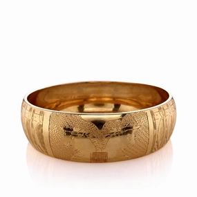 Estate 18k Yellow Gold Wide Engraved Griffin Motif Slip On Bangle Bracelet