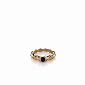 Estate 18ky Band Bamboo Motif W/4mm Round Sapphire .36ct
