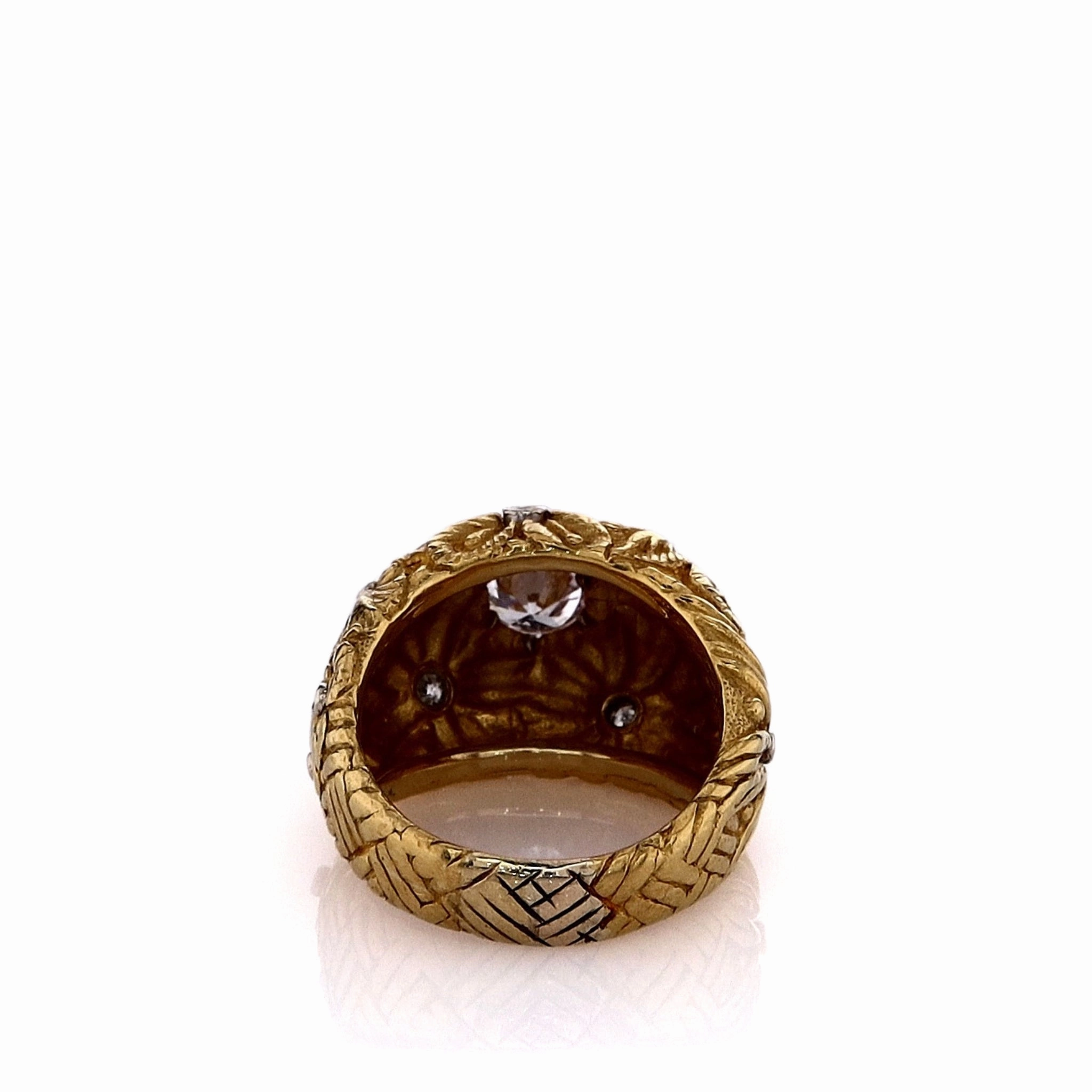Estate 22k Yellow Gold Domed Floral Design Diamond Cocktail Ring