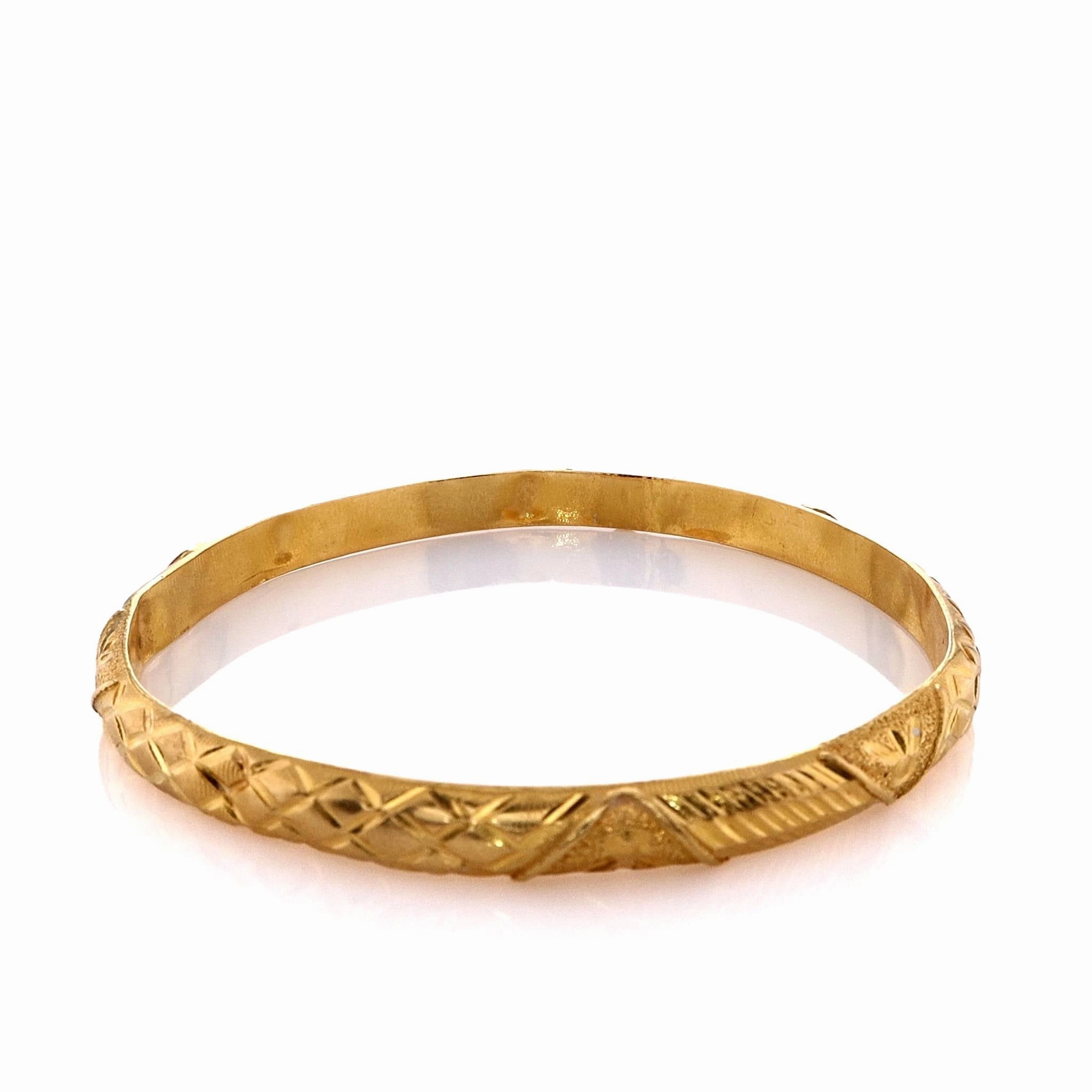 Estate 22k Yellow Gold Engraved "X" and Diagonal Line Slip On Bangle Bracelet