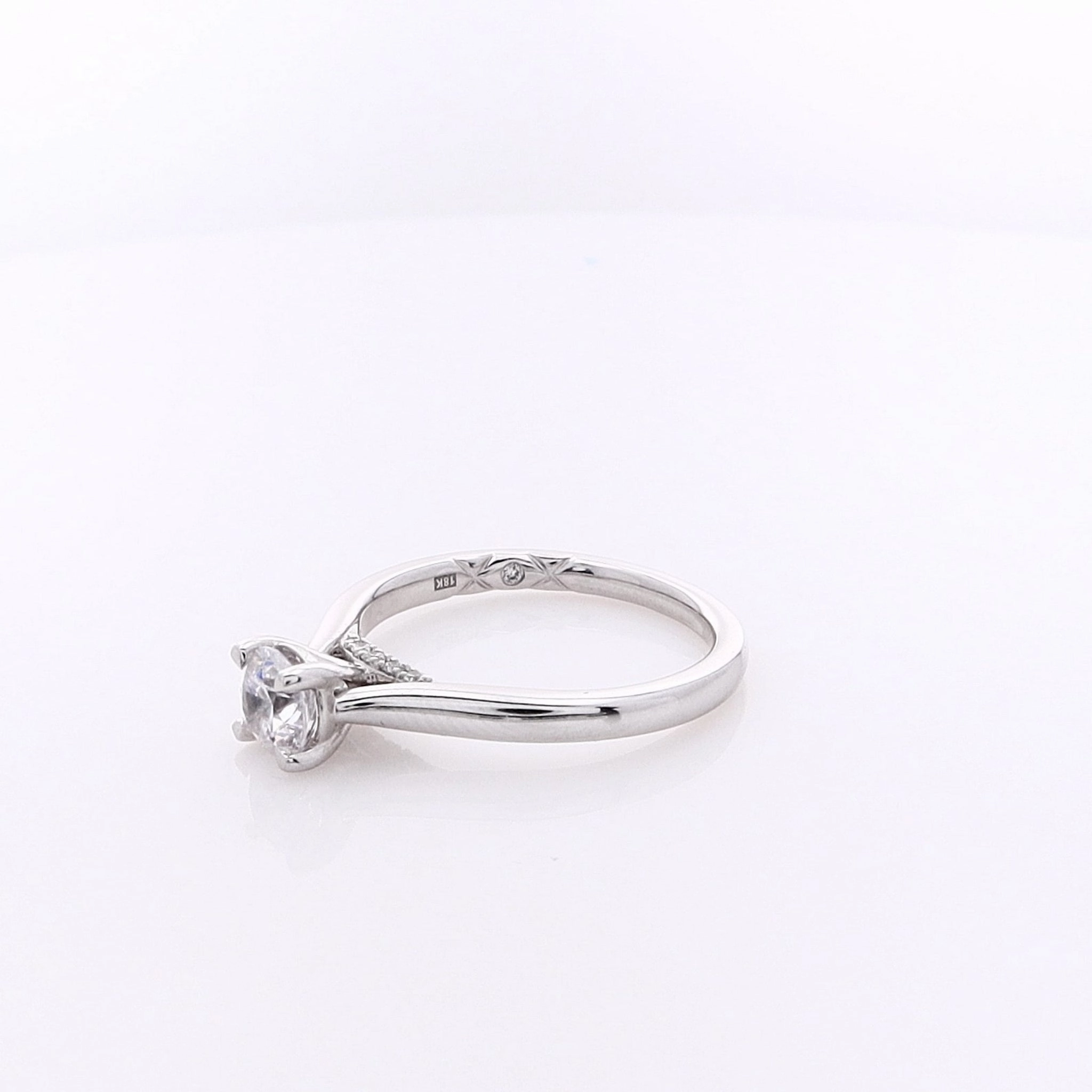 Estate A Jaffe 18 Karat White Gold Solitaire Cubic Zirconium and Diamond Under Gallery Ring