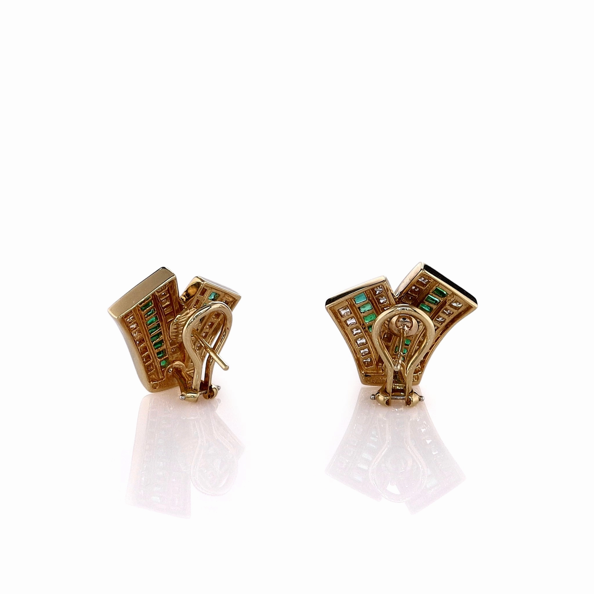 Estate C. Krypell 18k Yellow Gold Emerald and Diamond Stud Earrings