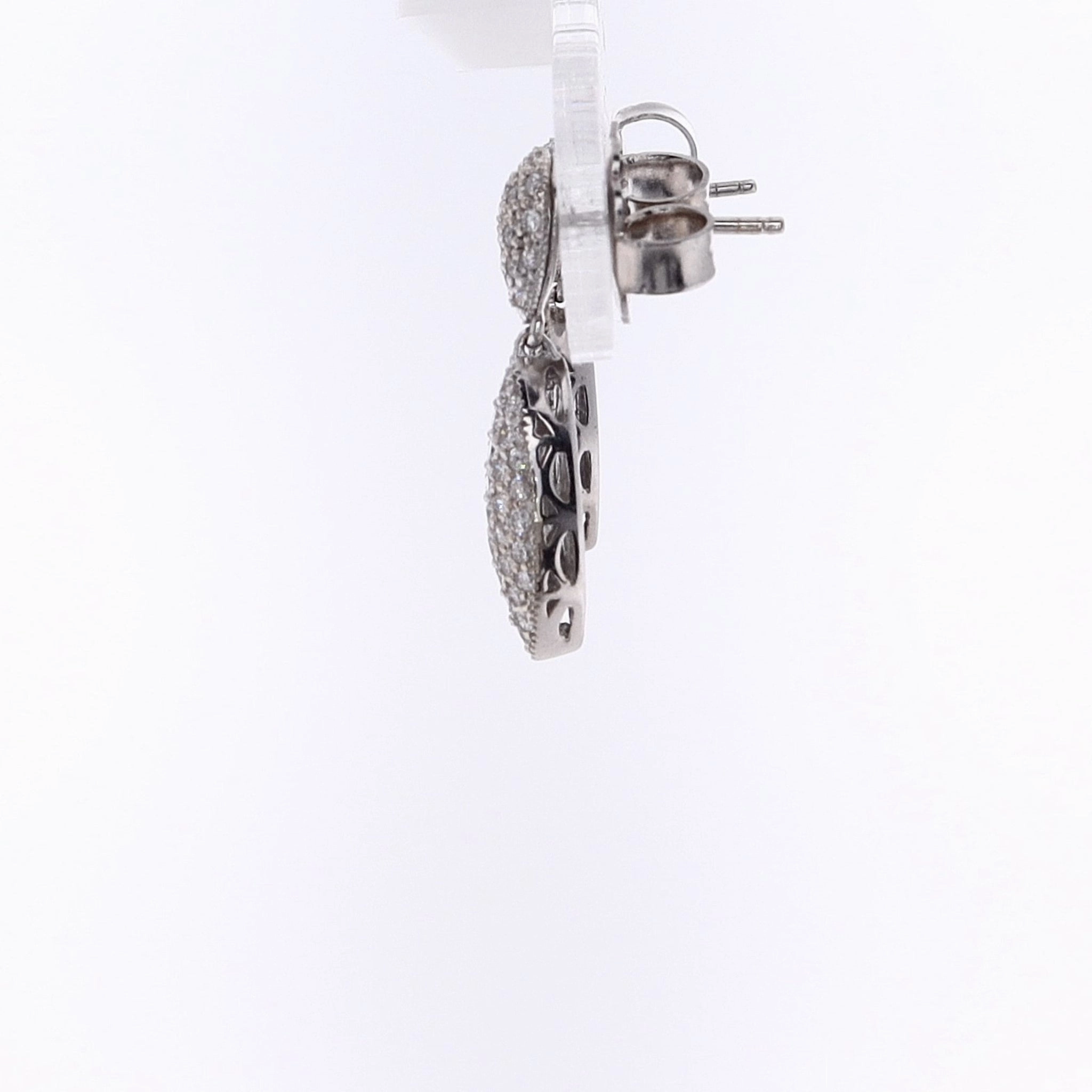 Estate Charles Krypell 18 Karat White Gold Oval and Marquise Design Diamond Dangle Earrings
