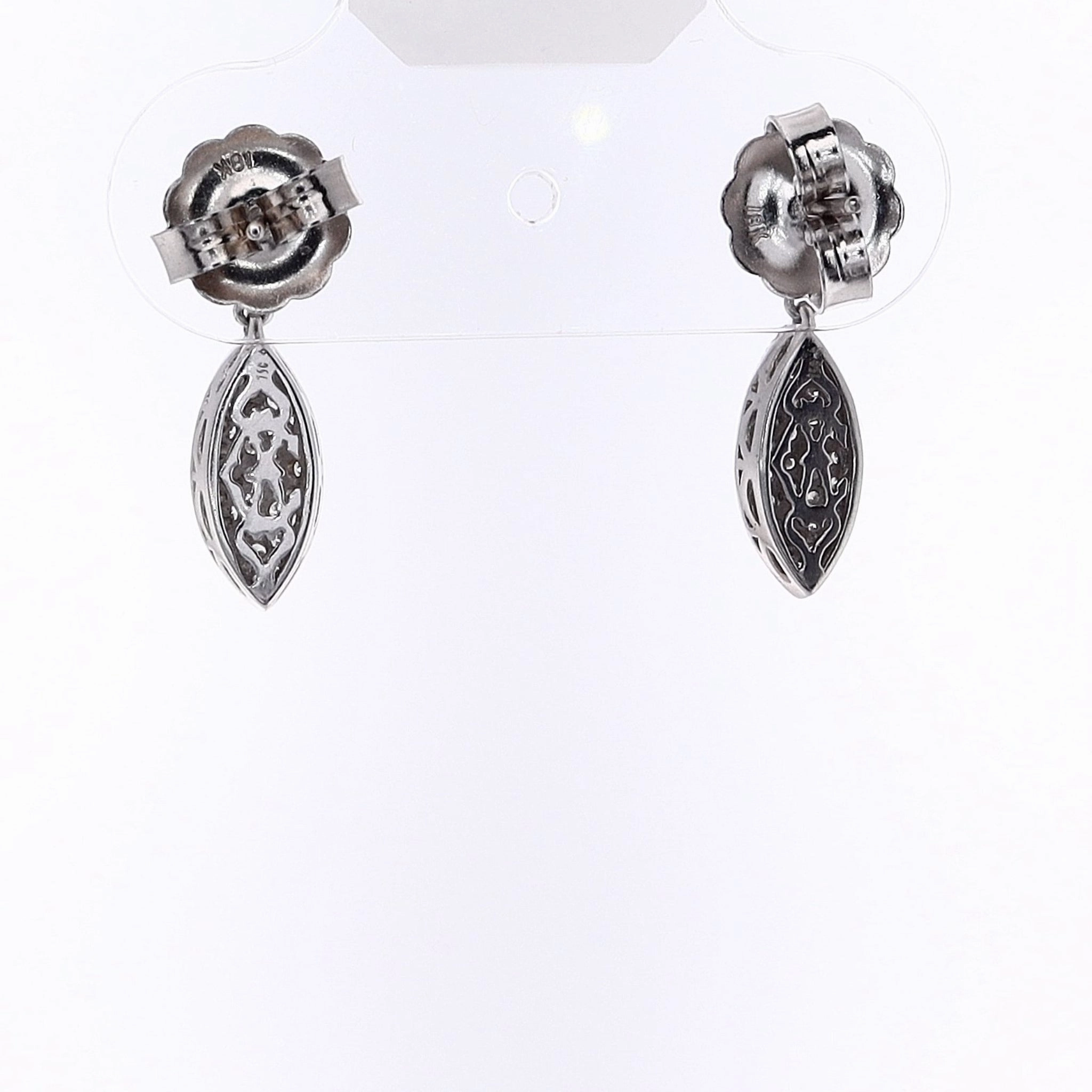 Estate Charles Krypell 18 Karat White Gold Oval and Marquise Design Diamond Dangle Earrings