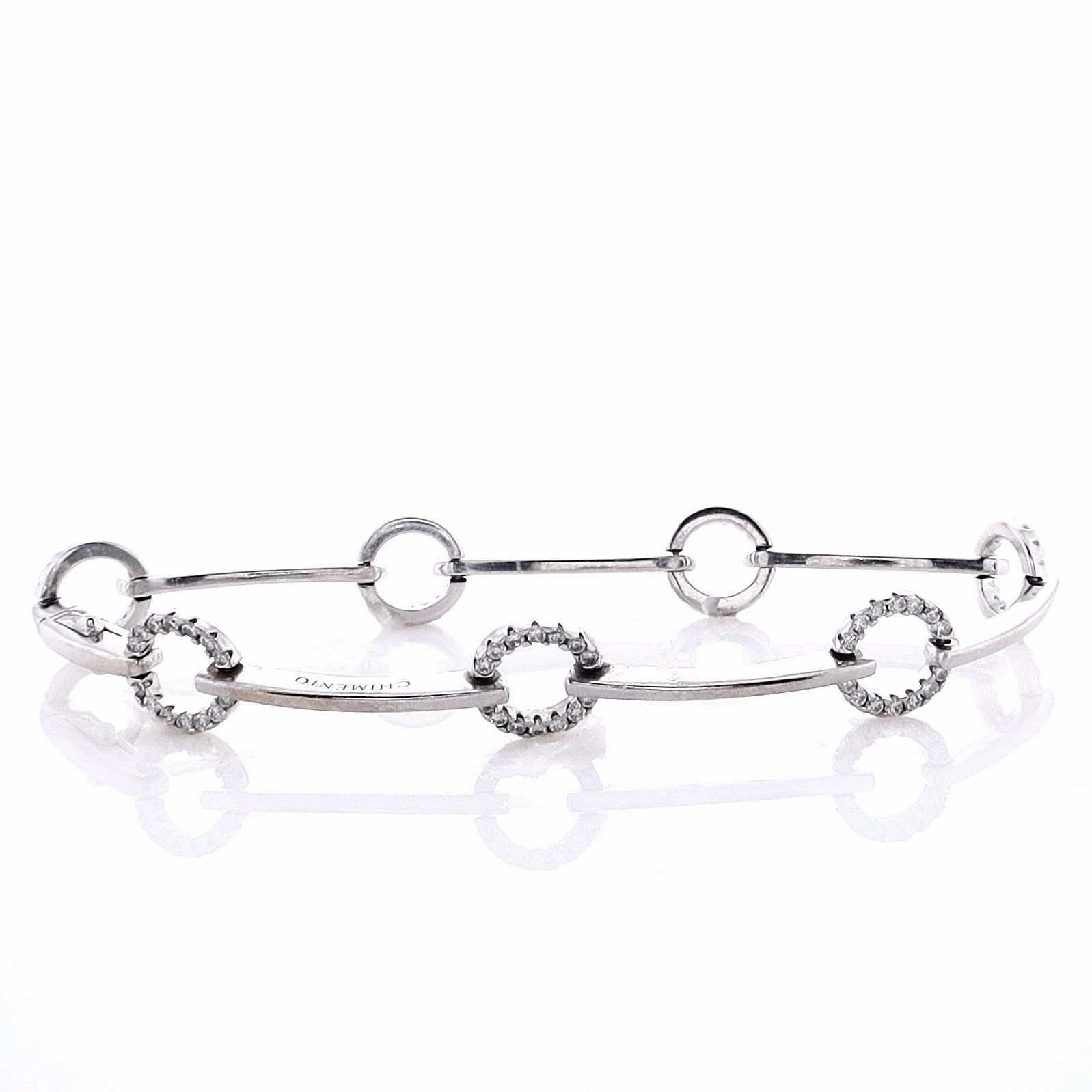 Estate Chimento 18k White Gold Circle Links and Polished Bar Diamond Bracelet