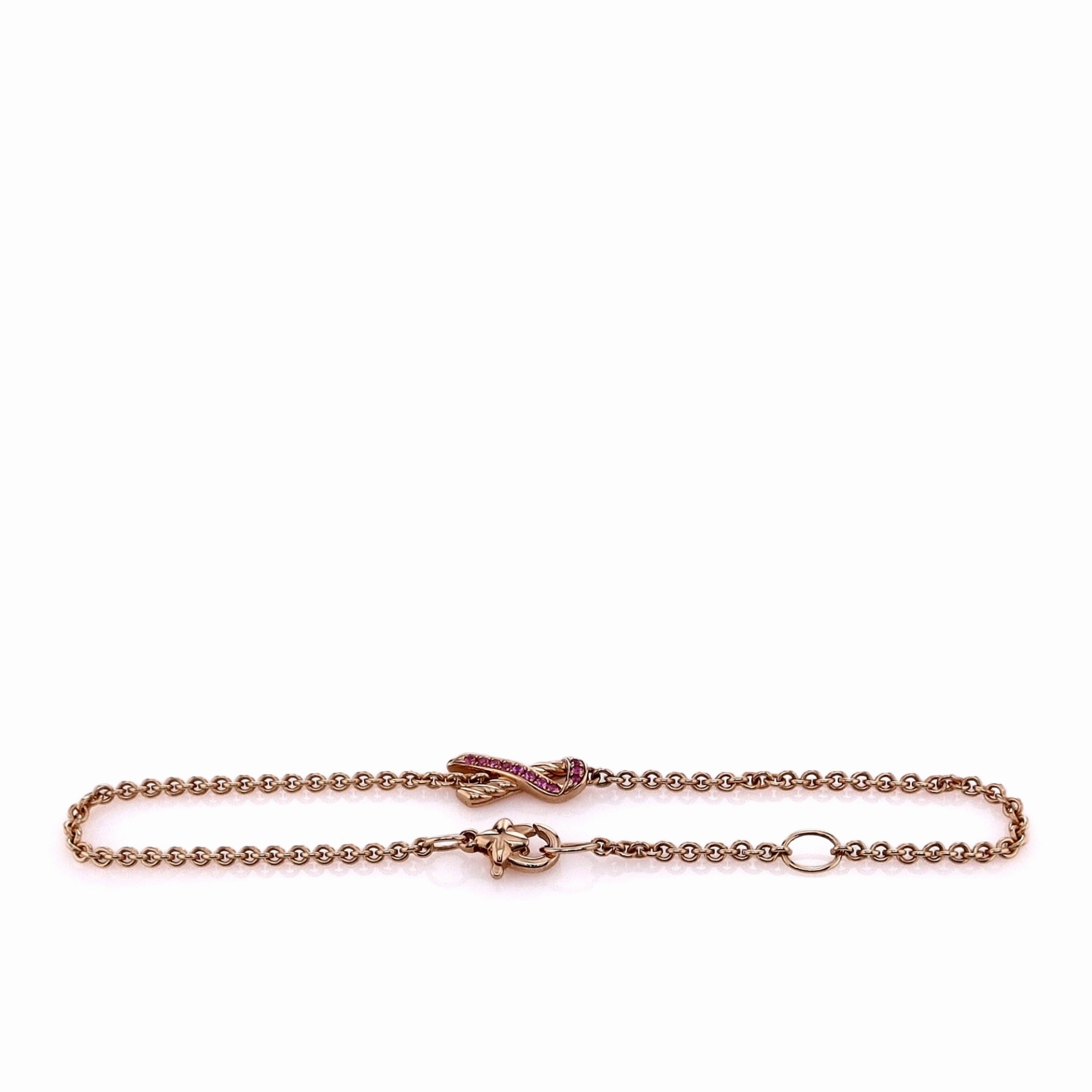 Estate David Yurman 18k Rose Gold Pink Sapphire Ribbon Charm Chain Bracelet