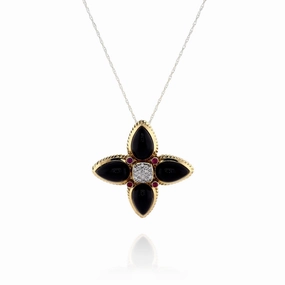 Estate David Yurman 18k Yellow Gold Quatrefoil Multi-Gemstone and Diamond Enhancer Pendant