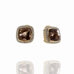 Estate David Yurman 18k Yellow Gold Rutilated Quartz and Diamond Pierced/Clip-On Earrings