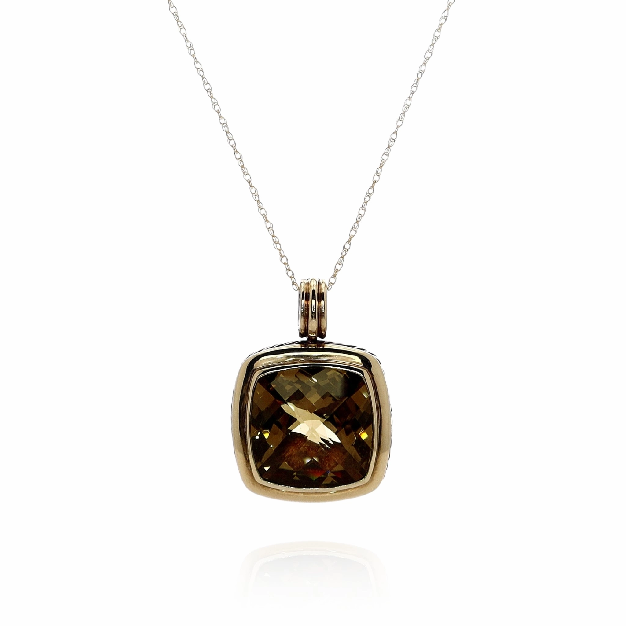 Estate David Yurman Albion Two Tone Faceted Cushion Citrine Enhancer