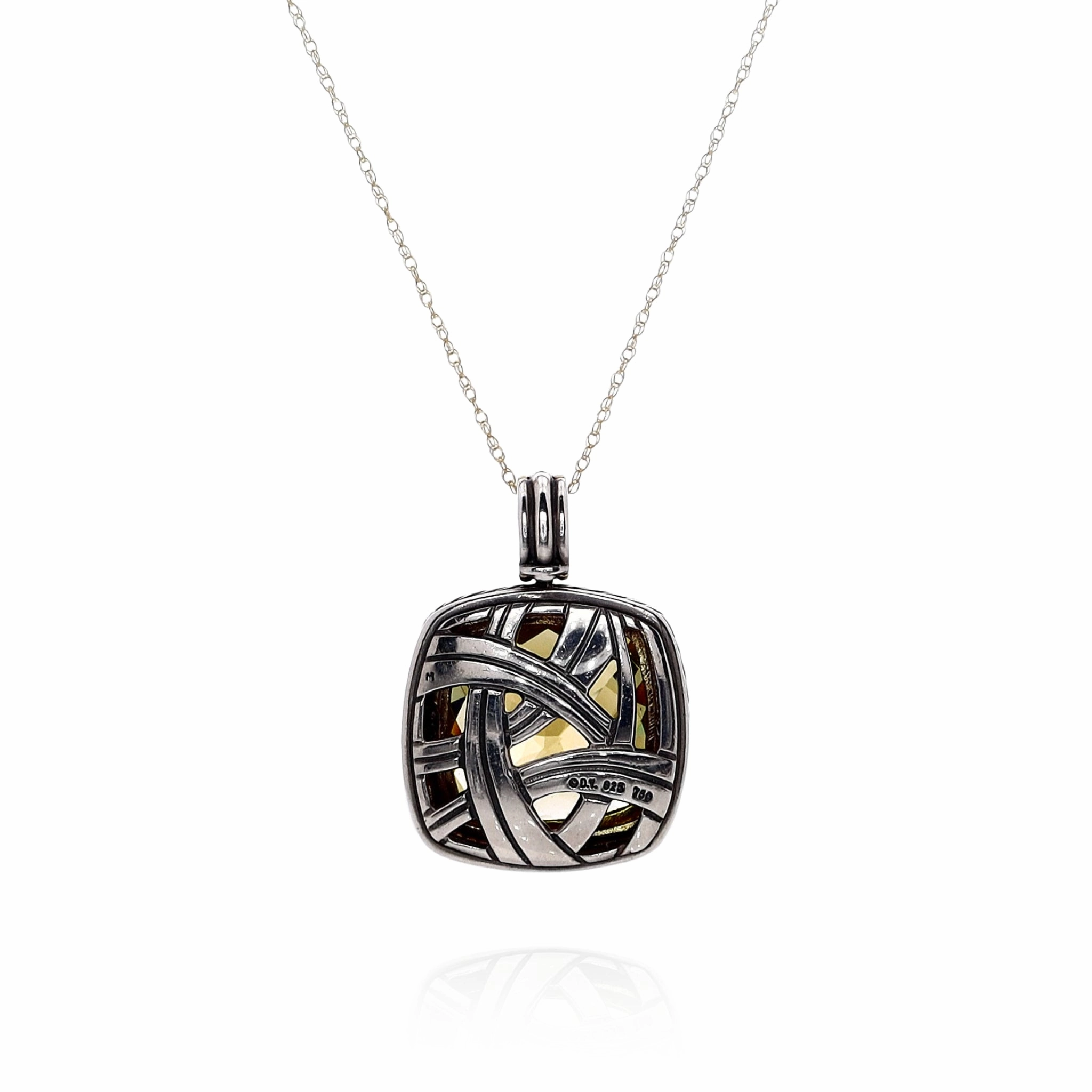 Estate David Yurman Albion Two Tone Faceted Cushion Citrine Enhancer