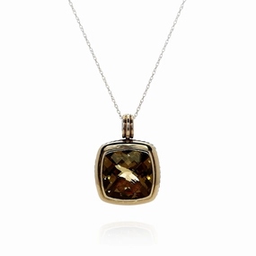Estate David Yurman Albion Two Tone Faceted Cushion Citrine Enhancer